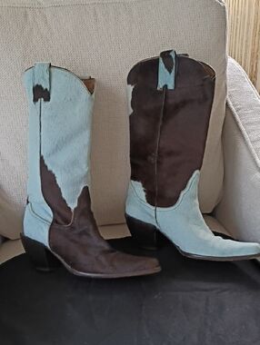 DONALD PLINER Two-Tone Blue & Brown/BLACK Cowhide Western Boots